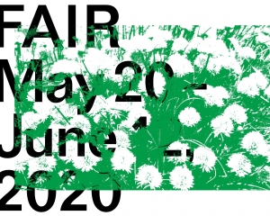 A logo for FAIR with the dates and a green flowering background