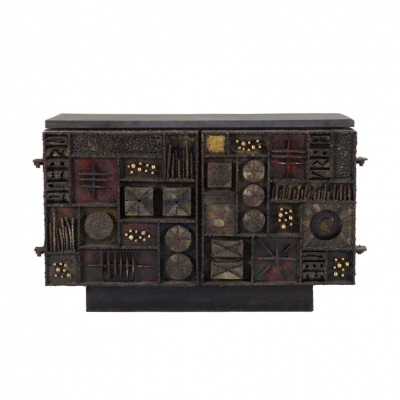 Paul Evans Custom Sculpture Front Two-Door Cabinet for Directional