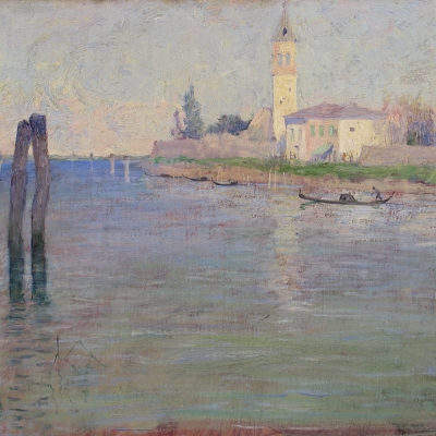 Guy Rose (1867–1925), The Gondolier, Venice, oil on canvas, 12 1/2 x 18 in. (detail)