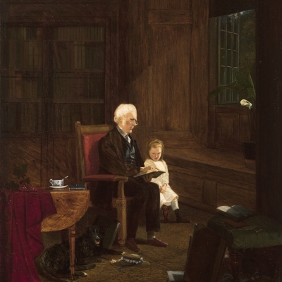 Charles Caleb Ward (1831–1896), The Lesson, 1875, oil on board, 10 x 7 7/8 in. (detail)