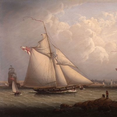 Robert Salmon (1775–c. 1845), English Cutter and Lugger, off North Shields, 1840, oil on panel, 16 1/2 x 24 1/2 in. (detail)