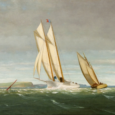 George Curtis (1816–1881), Sailing off the Coast, 1878. oil on panel, 11 ½ x 20 in. (detail)