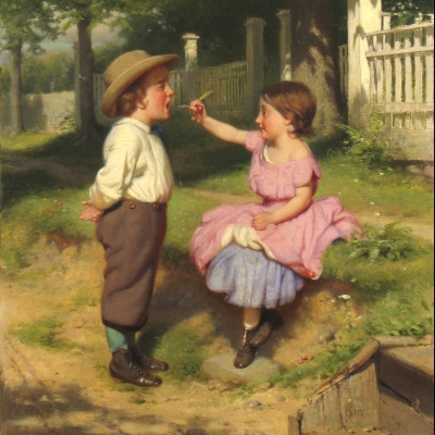 Seymour Joseph Guy (1824-1910), Close Your Eyes, c. 1863, Oil on canvas, 18 x 14 in. (detail)
