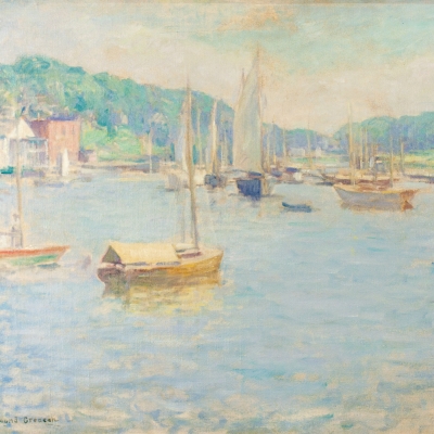 Edmund Greacen (1876–1949), Southport Harbor, c. 1930-33, oil on canvas, 26 1/4 x 36 1/8 in. (detail)