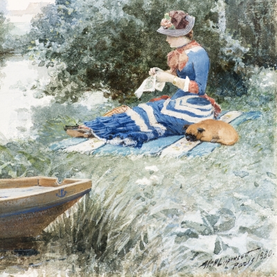 William H. Lippincott (1849–1920) En attendant (Waiting), 1880. Watercolor on paper. 10 1/2 x 8 1/2 in. (detail)