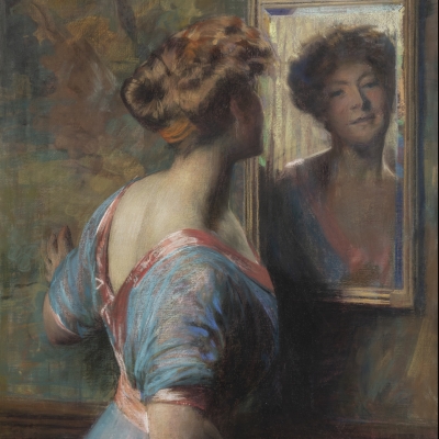 Thomas Anshutz (1851–1912). A Passing Glance, c. 1907. Pastel on canvas, 42 x 30 in. (detail)