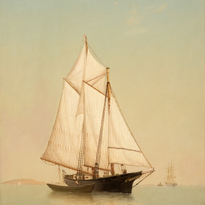 Warren Sheppard (1858–1937), Schooner off Ten Pound Island, oil on canvas, 24 x 18 in. (detail)