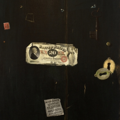 John Frederick Peto (1854–1907), Twenty Dollar Bill, 1889, oil on canvas, 24 x 20 in. (detail)