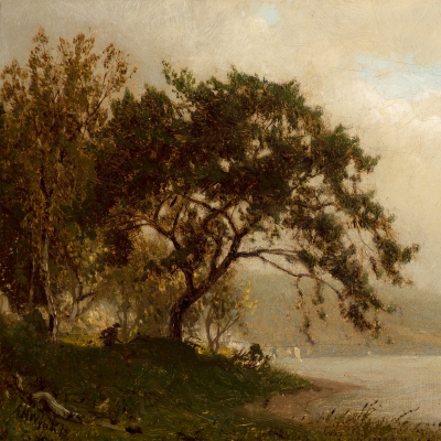 Alexander Helwig Wyant (1836–1892), The Duck Hunter, c. 1872–75, oil on canvas, 6 1/8 x 9 1/8 in. (detail)