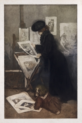 Mere et l'Enfant dans une Galerie d'Estampes