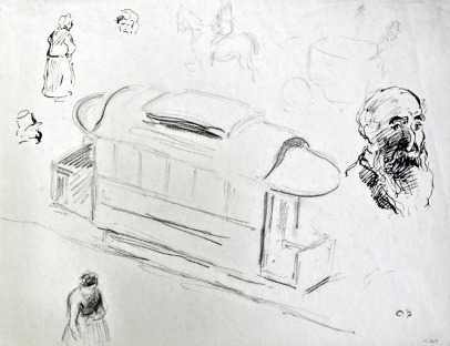 Preparatory drawing for Square in Rouen: Place de la République and Self Portrait