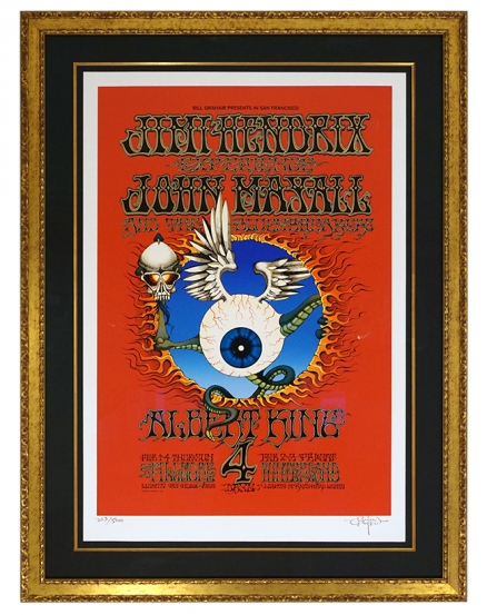 BG-105 Oversized serigraph of Rick Griffin's 1968 Jimi Hendrix poster called Flying Eyeball. Jahn Mayall poster. Albert King poster. Silkscreen signed and numbered edition