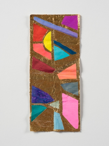 ALT="Sarah Cain, $ talisman, 2020, Gold leaf, gouache and acrylic on paper"