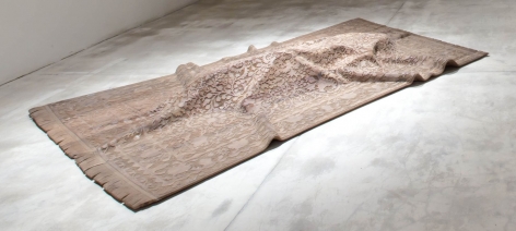 Untitled, 2017 Recycled teak wood and found ceramic