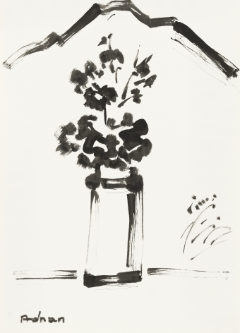 Etel Adnan Untitled, c.1990s Signed lower left Ink on paper 14.2 x 10.25 inches (36 x 26 cm) (GL14799)