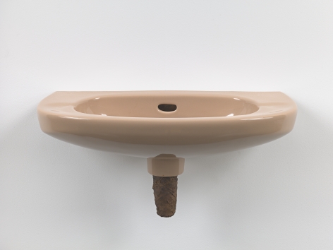 Plug, 2018. Ceramic sink, hand-rolled cigar,