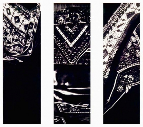 Untitled (triptych - three sections of fabric, consulting room couch 1938), 2000. Graphite and charcoal on mounted paper, 3 panels, each: 96 x 30 inches (243.8 x 76.2 cm). MP D-404