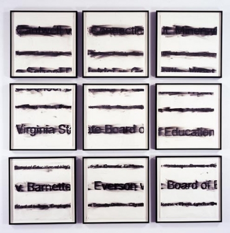Gary Simmons, Case Grid, 2003. Charcoal on vellum, 9 works in a 3' x 3' grid, paper: 19 x 19 inches each; overall: 63 x 63 inches. MP D-277
