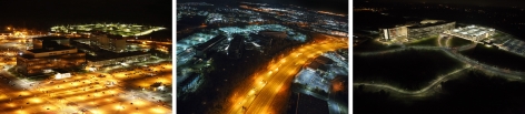 Trevor Paglen photographic triptych 'National Security Agency, Ft. Meade MD; National Reconnaissance Office, Chantilly, VA; National Geospatial-Intelligence Agency, Springfield, VA'