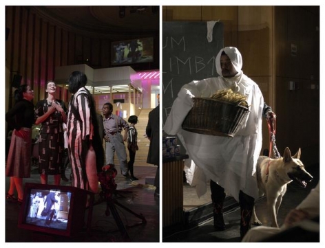 "Audimax/Neustadt Manifestation” 2004. In collaboration with Ron Athey, Sean Griffin, Mike Kelley, Vera Maeder, Stacy Ellen Rich, Marek Cichucki. Performance views Volksbühne, Berlin and the Audimax RWTH Aachen University, Aachen.