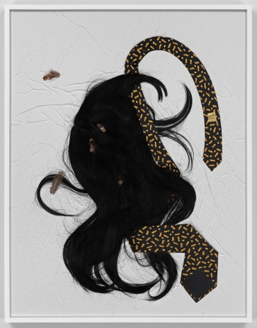 Peanuts, 2015. Human hair wig, feathers, 1 Hermes tie, synthetic insulation, nylon,