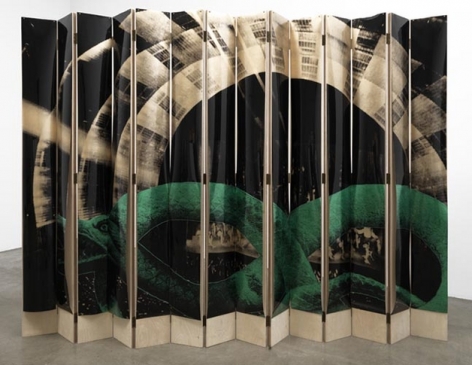 The Heir and Astaire Screen #3, 2010. Acetate, foil, mdf, 14 panels, 82 x 8 1/4 x 1 inches (each panel); 82 x 115.5 x 1 inches (overall). MP 135