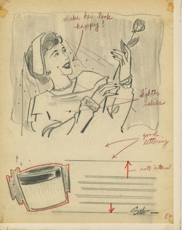 Corrected version of the Mark Shaw drawing of a woman holding a rose