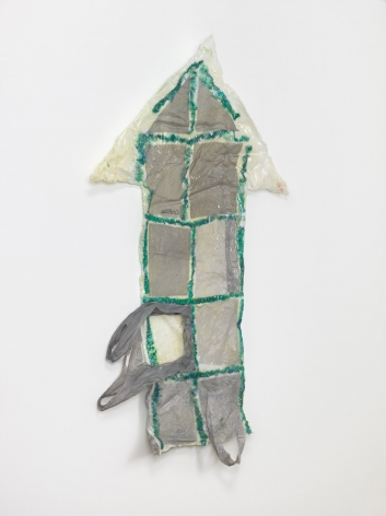 Allyson Vieira, High Rise, 2018. Styrofoam, plastic bags, resin, 71 x 43 1/2 x 3 inches (180.3 x 110.5 x 7.6 cm).