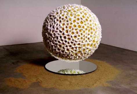Imaginary Friend, 1999. Artificial flowers, styrofoam sphere, monofilament, sand, mirror,