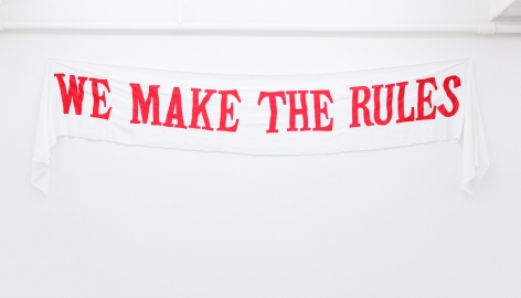 Group Show with Commonwealth and Council: Jen Smith, WE MAKE THE RULES (2010), Satin and linen, 2 x 18 inches
