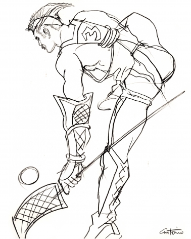 Drawing of lacrosse player by Antonio Lopez
