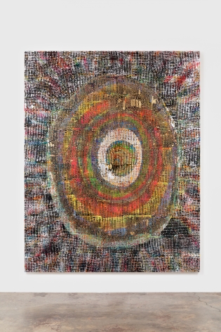 Mindy Shapero Scar of Midnight Portal, floaters floating, 2021 Acrylic, spray paint, gold and silver leaf on linen 90 1/8 x 72 1/8 x 1 1/2 in 228.9 x 183.2 x 3.8 cm (MS21.018)