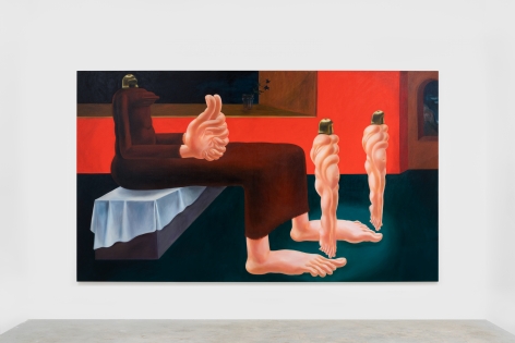 Louise Bonnet Red Interior with Seated Figure, 2021 Oil on linen 84 x 144 in 213.4 x 365.8 cm (LB21.007)