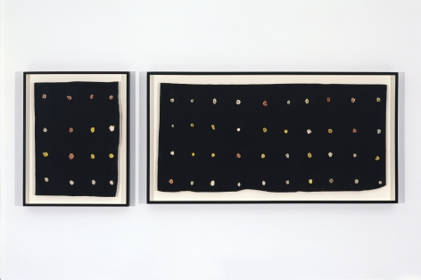 "Untitled", 1966 Eggshels, oil on canvas, in two parts