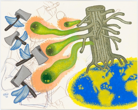 "Nature Fights Back", 2020, Acrylic, colored pencil on paper