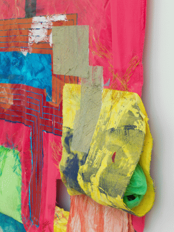 Tomashi Jackson "Dajerria All Alone (Bolling v Sharpe (District of Columbia)) (McKinney Pool Party)", 2016 Mixed media on cotton and canvas 101 x 72-3/8 inches Detail View