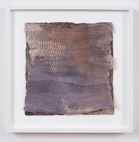 Martha Tuttle "Cold Water (7)", 2015 Wool, paper, logwood, hematite, and steel iron 8-3/4 x 8-1/2 inches