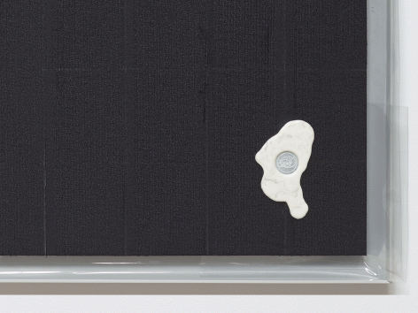 Egan Frantz "Night Scroll #2 (Isosephic Composition in 93)", 2015 SmallCorp Harbor Gray TF-X Aluminum Floater Frame, SmallCorp SP3-PF Panel, .005 Mil Polyester Film, Expression® BufferMount® Drymounting Adhesive, Cottonelle® Kleenex® Brand Toilet Tissue, Performix Black Plasti Dip® Sprayable Thermoplastic, Wax, and Hardware. 55-1/2 x 26-3/4 x 1 inches Detail View