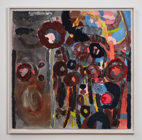 Kianja Strobert "Orpheus", 2016 Graphite, oil, acrylic, oil stick, ink, and pumice on paper 38-1/2 x 38-3/8 inches