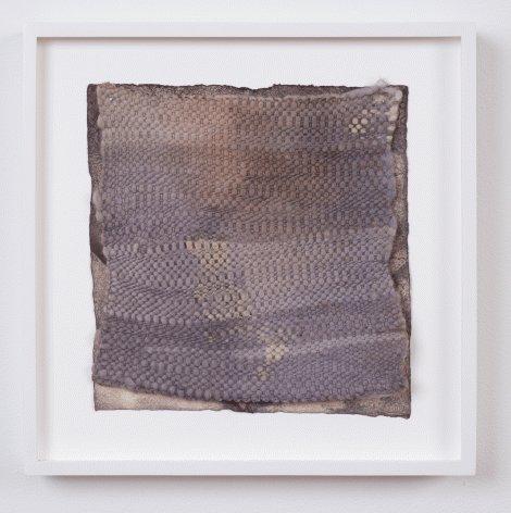Martha Tuttle "Cold Water (4)", 2015 Wool, paper, logwood, hematite, and steel iron 9 x 8-1/2 inches