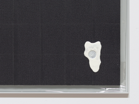 Egan Frantz "Night Scroll #1 (Isosephic Composition in 93)", 2015 SmallCorp Harbor Gray TF-X Aluminum Floater Frame, SmallCorp SP3-PF Panel, .005 Mil Polyester Film, Expression® BufferMount® Drymounting Adhesive, Cottonelle® Kleenex® Brand Toilet Tissue, Performix Black Plasti Dip® Sprayable Thermoplastic, Wax, and Hardware. 55-1/2 x 26-3/4 x 1 inches Detail View