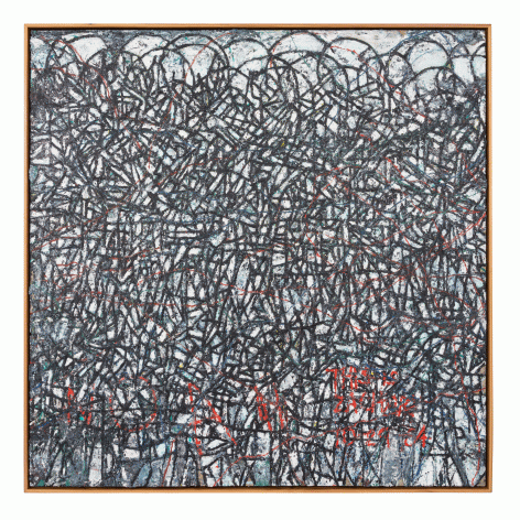 Zachary Armstrong "Portrait After Noah 10-29-84", 2016 Oil and encaustic on linen in artist frame 48 x 48 inches