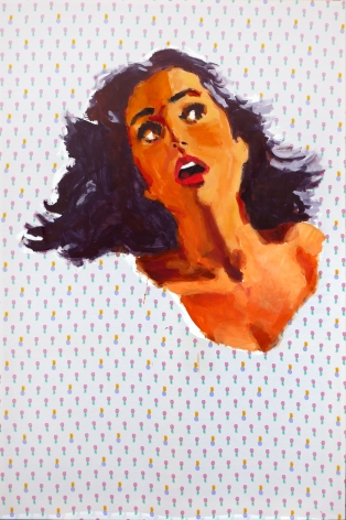 Walter Robinson, "Blood on the Sun", 2018, acrylic on bed sheet, 90 inches by 60 inches.