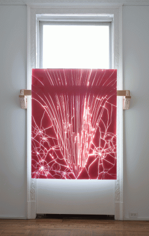 Luca Dellaverson "Untitled", 2015 Epoxy resin and painted glass with wood support 66 x 51 inches