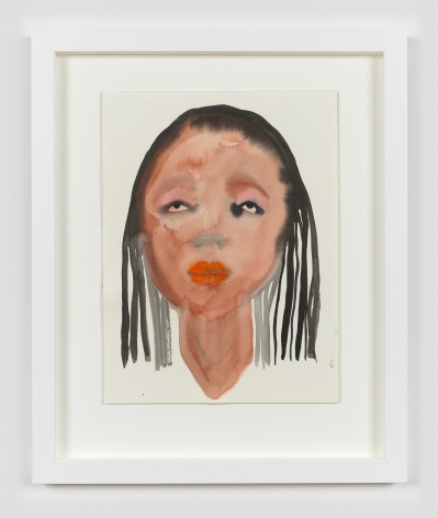 Watercolor and ink on paper work by February James titled "What happens when the chanting stops?" and made in 2021. The work depicts a figure's face.