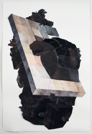 Yashua Klos "Lion", 2015 Collage with oil based ink and woodblock prints on archival paper 54-5/8 x 37-5/8 inches