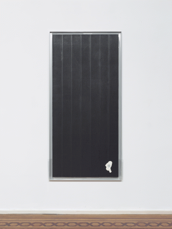 Egan Frantz "Night Scroll #2 (Isosephic Composition in 93)", 2015 SmallCorp Harbor Gray TF-X Aluminum Floater Frame, SmallCorp SP3-PF Panel, .005 Mil Polyester Film, Expression® BufferMount® Drymounting Adhesive, Cottonelle® Kleenex® Brand Toilet Tissue, Performix Black Plasti Dip® Sprayable Thermoplastic, Wax, and Hardware. 55-1/2 x 26-3/4 x 1 inches
