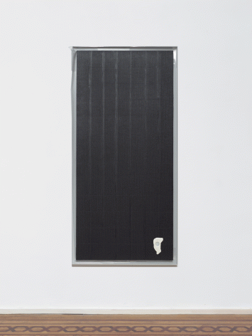 Egan Frantz "Night Scroll #4 (Isosephic Composition in 93)", 2015 SmallCorp Harbor Gray TF-X Aluminum Floater Frame, SmallCorp SP3-PF Panel, .005 Mil Polyester Film, Expression® BufferMount® Drymounting Adhesive, Cottonelle® Kleenex® Brand Toilet Tissue, Performix Black Plasti Dip® Sprayable Thermoplastic, Wax, and Hardware. 55-1/2 x 26-3/4 x 1 inches