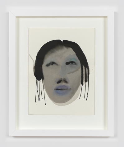 February James work on paper titled "After the fall" made in 2021. It is a watercolor and ink on paper work depicting a figure's face.
