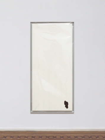 Egan Frantz "Light Scroll #5 (Isosephic Composition in 93)", 2015 SmallCorp Harbor Gray TF-X Aluminum Floater Frame, SmallCorp SP3-PF Panel, Expression® BufferMount® Drymounting Adhesive, Cottonelle® Kleenex® Brand Toilet Tissue, Performix Clear Plasti Dip® Sprayable Thermoplastic, Wax, .005 mil Polyester Film, and Hardware. 55-1/2 x 26-3/4 x 1 inches